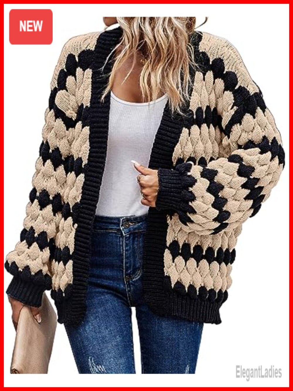 Open Front Chunky Cable Knit Cardigan Lantern Sleeve Sweater